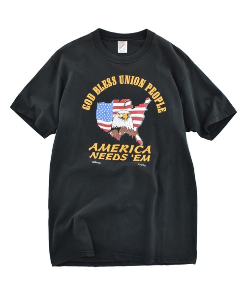 JERZEES(ジャージーズ)の「【USED】90’s JERZEES “GOD BLESS UNION PEOPLE” アニマル Tシャツ USA製(Tシャツ/カットソー・メンズ・ブラック・LARGE)」の1枚目の写真