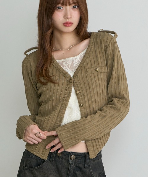 RAY CASSIN(レイカズン)の「VネックナポレオンロングTシャツ/カーディガン(Tシャツ/カットソー・レディース・ブラック/カーキ/アイボリー/チャコールグレー・FREE)」の9枚目の写真