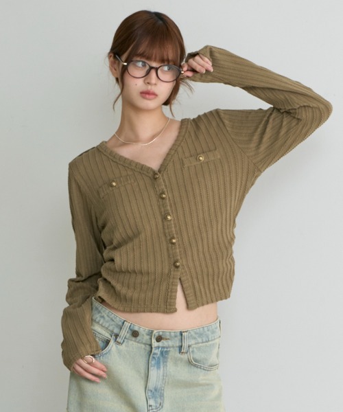 RAY CASSIN(レイカズン)の「VネックナポレオンロングTシャツ/カーディガン(Tシャツ/カットソー・レディース・ブラック/カーキ/アイボリー/チャコールグレー・FREE)」の21枚目の写真