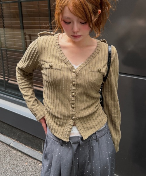 RAY CASSIN(レイカズン)の「VネックナポレオンロングTシャツ/カーディガン(Tシャツ/カットソー・レディース・ブラック/カーキ/アイボリー/チャコールグレー・FREE)」の14枚目の写真