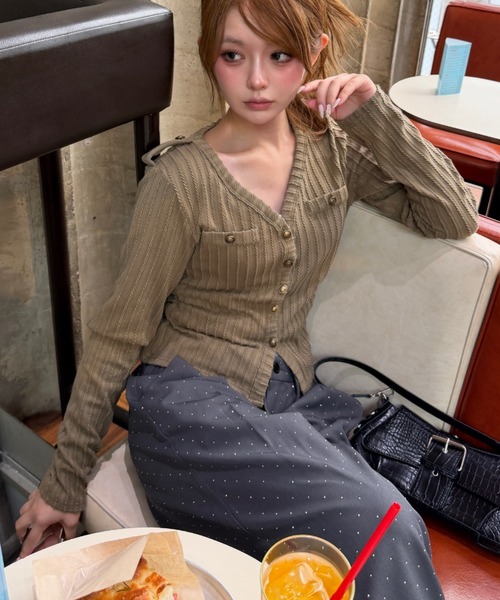 RAY CASSIN(レイカズン)の「VネックナポレオンロングTシャツ/カーディガン(Tシャツ/カットソー・レディース・ブラック/カーキ/アイボリー/チャコールグレー・FREE)」の8枚目の写真