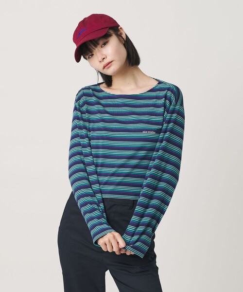 NICE WEATHER(ナイスウェザー)の「<NICE WEATHER>マルチボーダー ショートロングスリーブ Tシャツ(Tシャツ/カットソー・レディース・ダークグレー/ネイビー・FREE)」の1枚目の写真