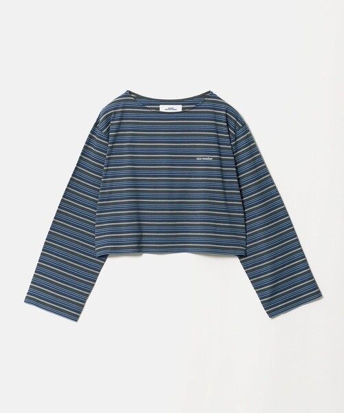 NICE WEATHER(ナイスウェザー)の「<NICE WEATHER>マルチボーダー ショートロングスリーブ Tシャツ(Tシャツ/カットソー・レディース・ダークグレー/ネイビー・FREE)」の2枚目の写真