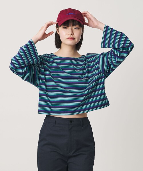 NICE WEATHER(ナイスウェザー)の「<NICE WEATHER>マルチボーダー ショートロングスリーブ Tシャツ(Tシャツ/カットソー・レディース・ダークグレー/ネイビー・FREE)」の3枚目の写真