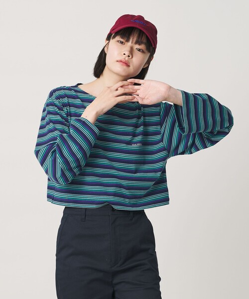 NICE WEATHER(ナイスウェザー)の「<NICE WEATHER>マルチボーダー ショートロングスリーブ Tシャツ(Tシャツ/カットソー・レディース・ダークグレー/ネイビー・FREE)」の4枚目の写真