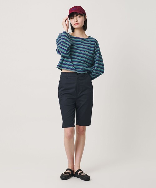 NICE WEATHER(ナイスウェザー)の「<NICE WEATHER>マルチボーダー ショートロングスリーブ Tシャツ(Tシャツ/カットソー・レディース・ダークグレー/ネイビー・FREE)」の6枚目の写真