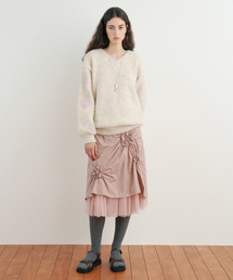Flower Shirring Skirt (Ash Pink)