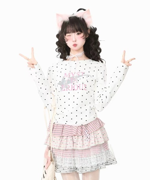GEMEDA(ジェメダ)の「ドット柄スタープリントロングTシャツ(Tシャツ/カットソー・レディース・ホワイト/ネイビー/グリーン・M)」の8枚目の写真
