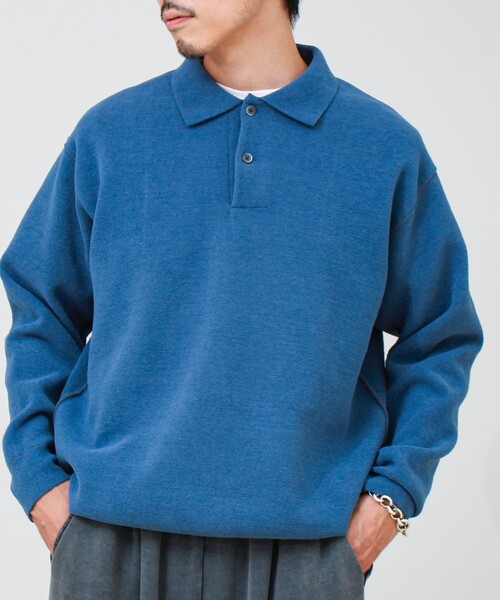 GLOSTER(グロスター)の「【洗えるニット】ショートフェザー ポロニット(ニット/セーター・メンズ・チャコールグレー/サックスブルー/ライトパープル・S/M/L)」の1枚目の写真