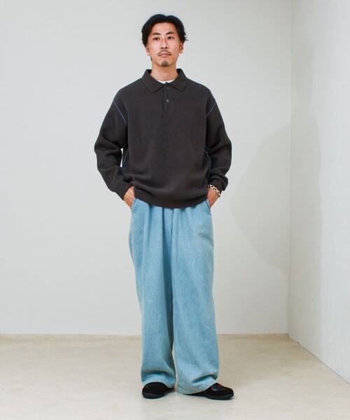 GLOSTER(グロスター)の「【洗えるニット】ショートフェザー ポロニット(ニット/セーター・メンズ・チャコールグレー/サックスブルー/ライトパープル・S/M/L)」の6枚目の写真
