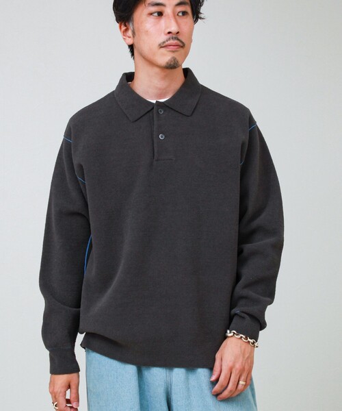 GLOSTER(グロスター)の「【洗えるニット】ショートフェザー ポロニット(ニット/セーター・メンズ・チャコールグレー/サックスブルー/ライトパープル・S/M/L)」の7枚目の写真