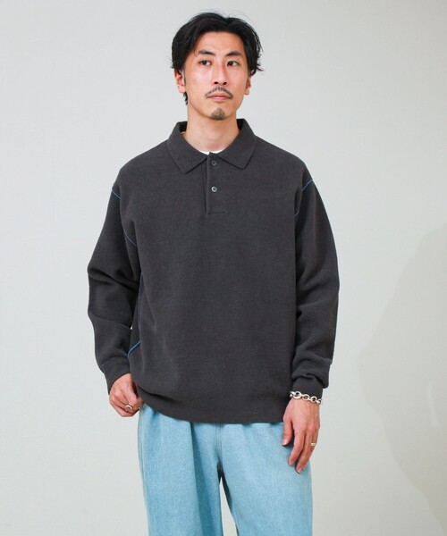 GLOSTER(グロスター)の「【洗えるニット】ショートフェザー ポロニット(ニット/セーター・メンズ・チャコールグレー/サックスブルー/ライトパープル・S/M/L)」の11枚目の写真