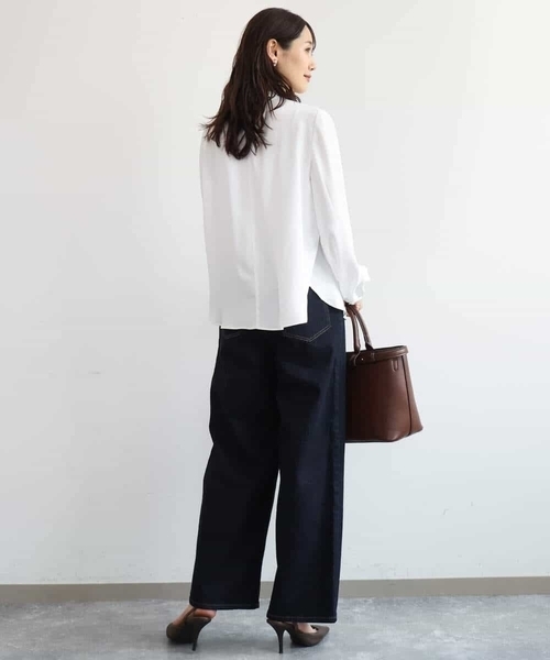 MK MICHEL KLEIN（エムケーミッシェルクラン）の「[洗える]リボンタイ付きフリルネックブラウス（シャツ/ブラウス・レディース・ライトグレー/ホワイト・38）」の14枚目の写真