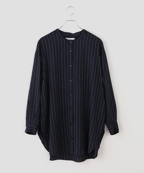 JOURNAL STANDARD relume(ジャーナルスタンダード レリューム)の「ピンストライプチュニックシャツ(シャツ/ブラウス・レディース・ネイビー/ブラウン・FREE)」の2枚目の写真