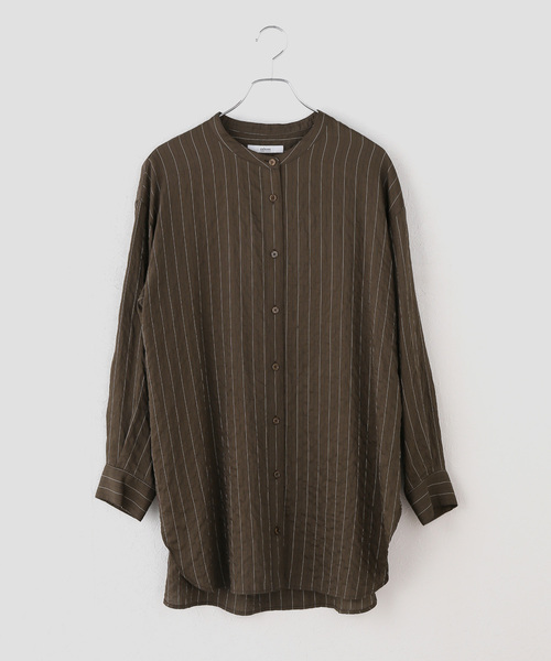 JOURNAL STANDARD relume(ジャーナルスタンダード レリューム)の「ピンストライプチュニックシャツ(シャツ/ブラウス・レディース・ネイビー/ブラウン・FREE)」の1枚目の写真