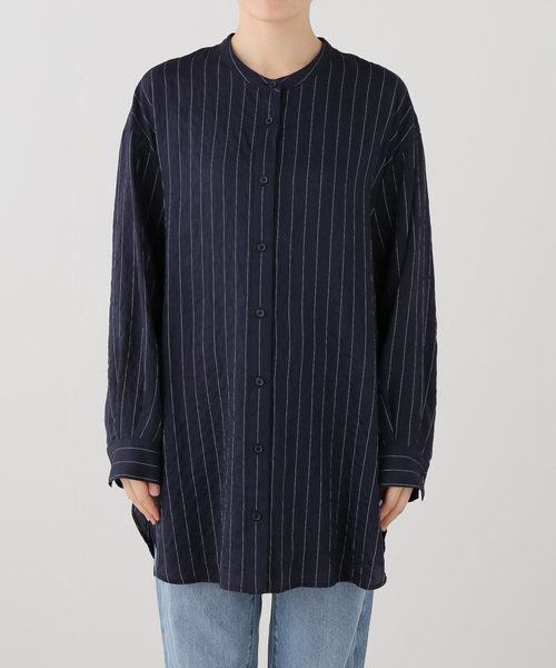 JOURNAL STANDARD relume(ジャーナルスタンダード レリューム)の「ピンストライプチュニックシャツ(シャツ/ブラウス・レディース・ネイビー/ブラウン・FREE)」の9枚目の写真