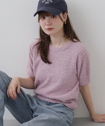 ブークレ クルーネックパフスリーブ半袖ニット