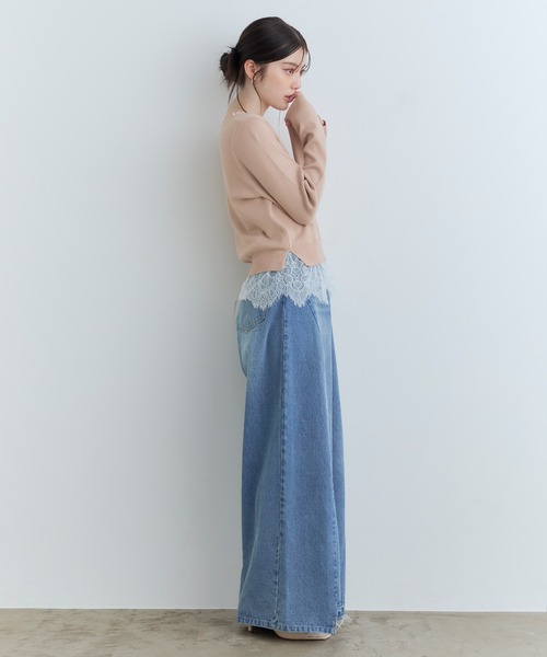 Tiny EDEN（タイニーエデン）の「【中野恵那 着用】レース付きレイヤード風Vネックニット（ニット/セーター・レディース・グレー/ベージュ・FREE）」の13枚目の写真