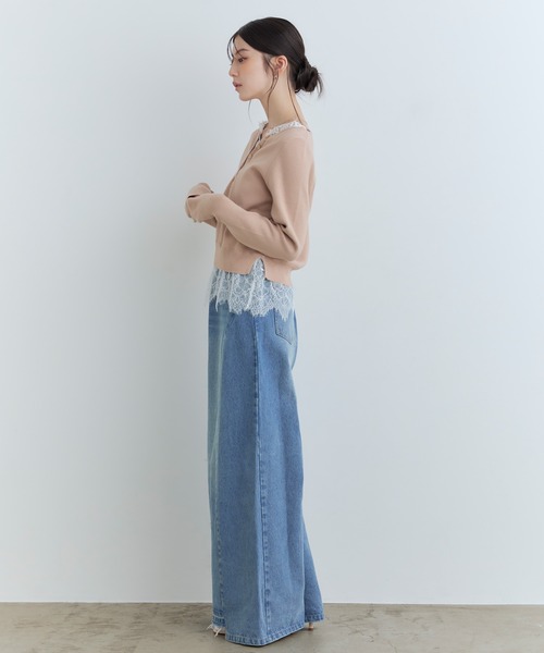 Tiny EDEN（タイニーエデン）の「【中野恵那 着用】レース付きレイヤード風Vネックニット（ニット/セーター・レディース・グレー/ベージュ・FREE）」の14枚目の写真