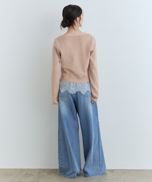 Tiny EDEN（タイニーエデン）の「【中野恵那 着用】レース付きレイヤード風Vネックニット（ニット/セーター・レディース・グレー/ベージュ・FREE）」の15枚目の写真
