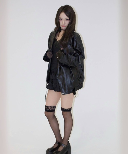 REINE NOIRE(レーヌノワール)の「neck leather jacket. / ネック レザー ジャケット(ブルゾン・レディース・ブラック・FREE)」の20枚目の写真