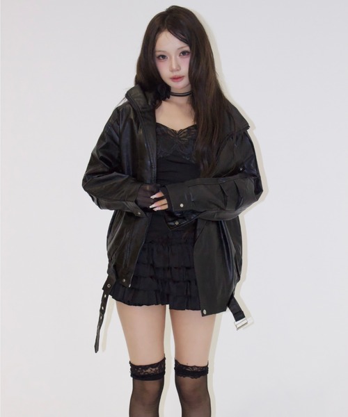 REINE NOIRE(レーヌノワール)の「neck leather jacket. / ネック レザー ジャケット(ブルゾン・レディース・ブラック・FREE)」の14枚目の写真