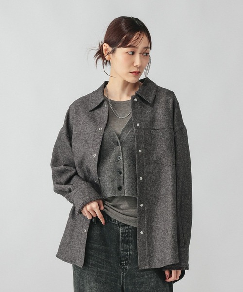GLOBAL WORK（グローバルワーク）の「ツイードライクフリンジシャツ/798167（シャツ/ブラウス・レディース・ベージュ系その他3/ダークグレー・LARGE/MEDIUM）」の8枚目の写真
