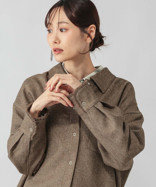 GLOBAL WORK（グローバルワーク）の「ツイードライクフリンジシャツ/798167（シャツ/ブラウス・レディース・ベージュ系その他3/ダークグレー・LARGE/MEDIUM）」の3枚目の写真