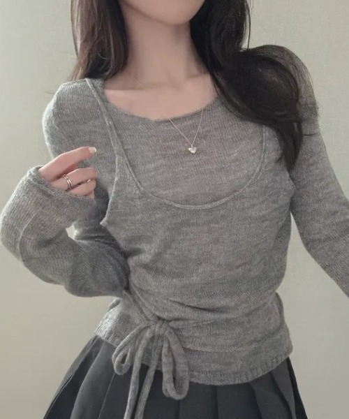 FLINEA(フリネア)の「薄手フェイクレイヤードニットトップス(ニット/セーター・レディース・ブラック/ブラウン/グレー/オフホワイト・FREE)」の13枚目の写真