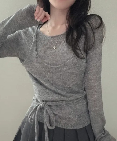 FLINEA(フリネア)の「薄手フェイクレイヤードニットトップス(ニット/セーター・レディース・ブラック/ブラウン/グレー/オフホワイト・FREE)」の14枚目の写真