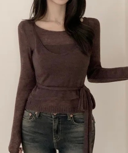 FLINEA(フリネア)の「薄手フェイクレイヤードニットトップス(ニット/セーター・レディース・ブラック/ブラウン/グレー/オフホワイト・FREE)」の18枚目の写真