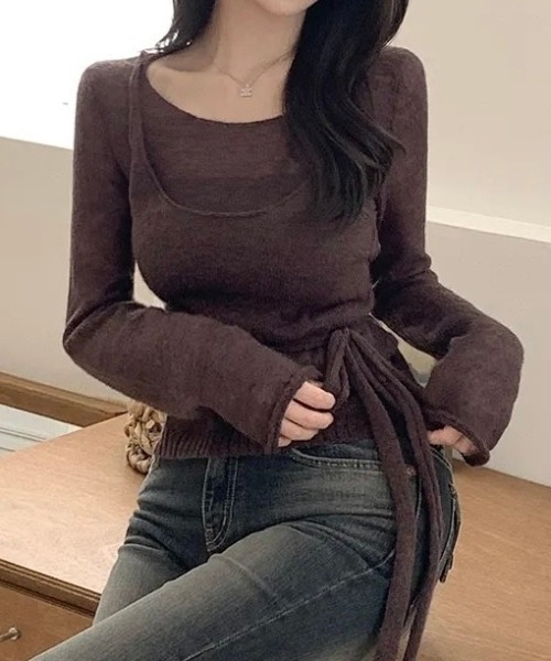 FLINEA(フリネア)の「薄手フェイクレイヤードニットトップス(ニット/セーター・レディース・ブラック/ブラウン/グレー/オフホワイト・FREE)」の20枚目の写真