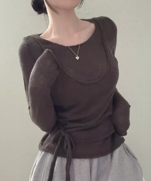 FLINEA(フリネア)の「薄手フェイクレイヤードニットトップス(ニット/セーター・レディース・ブラック/ブラウン/グレー/オフホワイト・FREE)」の16枚目の写真
