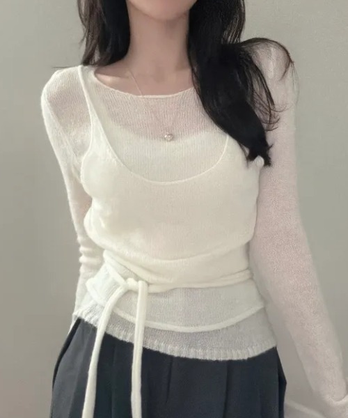 FLINEA(フリネア)の「薄手フェイクレイヤードニットトップス(ニット/セーター・レディース・ブラック/ブラウン/グレー/オフホワイト・FREE)」の6枚目の写真