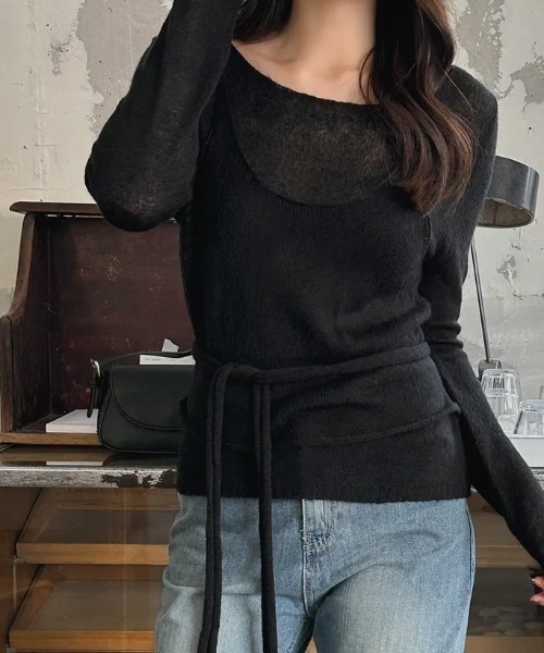 FLINEA(フリネア)の「薄手フェイクレイヤードニットトップス(ニット/セーター・レディース・ブラック/ブラウン/グレー/オフホワイト・FREE)」の10枚目の写真