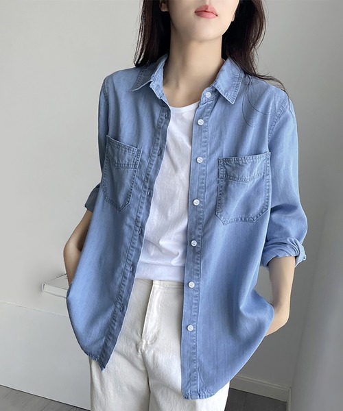 Doux Belle(ドゥーベル)の「カジュアルデニムシャツ(シャツ/ブラウス・レディース・ライトブルー/ダークブルー・MEDIUM/LARGE)」の10枚目の写真