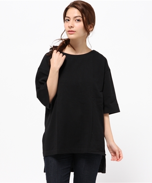 ikka(イッカ)の「ビッグTチュニック(Tシャツ/カットソー・レディース・オフホワイト/ブラウン/ブラック・LARGE/MEDIUM)」の2枚目の写真