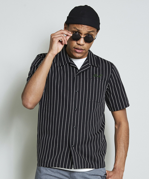 ROTAR（ローター）の「Dot stripes Open collar shirt