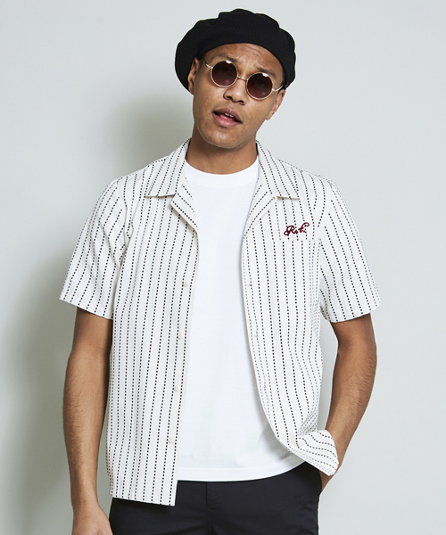 ROTAR ドットストライプオープンカラーシャツ サイズL ROTAR（ローター）の「Classic striped open collar shirt