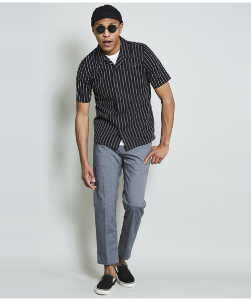 ROTAR（ローター）の「Dot stripes Open collar shirt