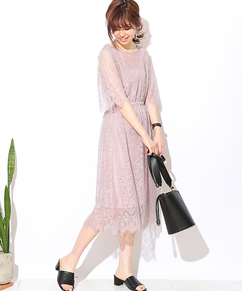 natural couture(ナチュラルクチュール)の「レース前後2WAYワンピース(ワンピース・レディース・アイボリー/ブラック/ピンク・FREE)」の8枚目の写真