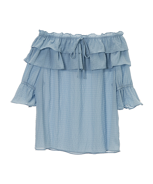 fifth（フィフス）の「ティアードフリルギャザーオフショルブラウス（シャツ/ブラウス・レディース・ホワイト/ベージュ/サックスブルー/ブラック・MEDIUM）」の5枚目の写真