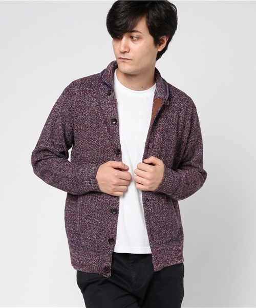 MEN'S BIGI(メンズビギ)の「ラウンドカラー ニットジャケット/HEAT SOFT(カーディガン/ボレロ・メンズ・ネイビー/グレー/トリコロール/ボルドー・S/M/L)」の1枚目の写真