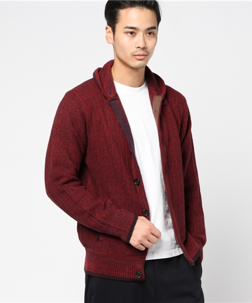 MEN'S BIGI(メンズビギ)の「ラウンドカラー ニットジャケット/HEAT SOFT(カーディガン/ボレロ・メンズ・ネイビー/グレー/トリコロール/ボルドー・S/M/L)」の4枚目の写真