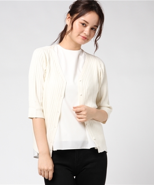 ottilie（オティーリエ）の「リブニットカーディガン（カーディガン/ボレロ・レディース・オフホワイト/ブラック/モカ/グリーン/レッド/グレー・FREE）」の19枚目の写真