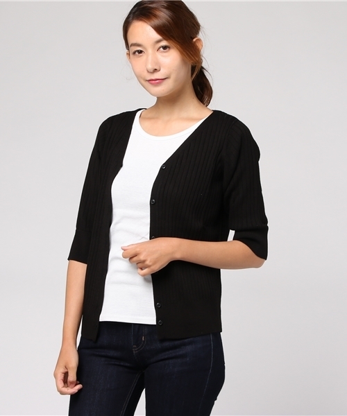 ottilie（オティーリエ）の「リブニットカーディガン（カーディガン/ボレロ・レディース・オフホワイト/ブラック/モカ/グリーン/レッド/グレー・FREE）」の18枚目の写真