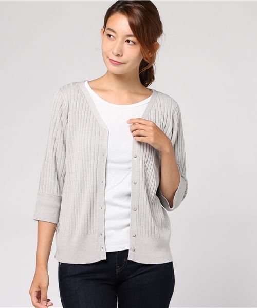 ottilie（オティーリエ）の「リブニットカーディガン（カーディガン/ボレロ・レディース・オフホワイト/ブラック/モカ/グリーン/レッド/グレー・FREE）」の17枚目の写真