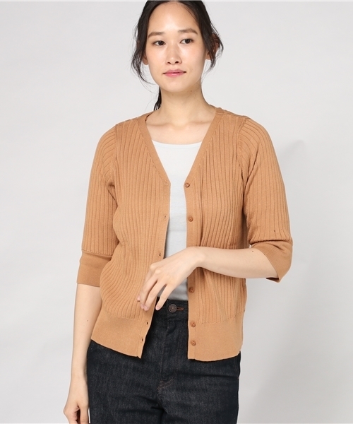 ottilie（オティーリエ）の「リブニットカーディガン（カーディガン/ボレロ・レディース・オフホワイト/ブラック/モカ/グリーン/レッド/グレー・FREE）」の16枚目の写真