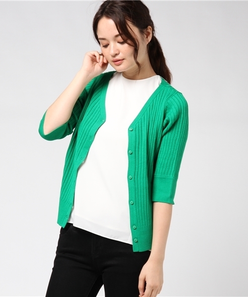 ottilie（オティーリエ）の「リブニットカーディガン（カーディガン/ボレロ・レディース・オフホワイト/ブラック/モカ/グリーン/レッド/グレー・FREE）」の15枚目の写真