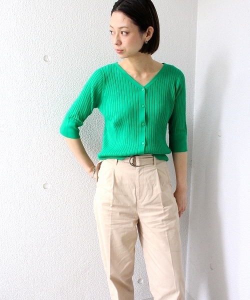 ottilie（オティーリエ）の「リブニットカーディガン（カーディガン/ボレロ・レディース・オフホワイト/ブラック/モカ/グリーン/レッド/グレー・FREE）」の21枚目の写真